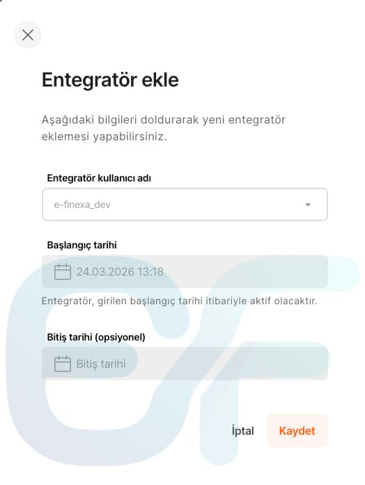 3. adım: Entegratör tanımı