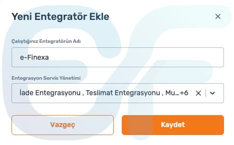 4. adım: Entegratör adı ve yetkiler